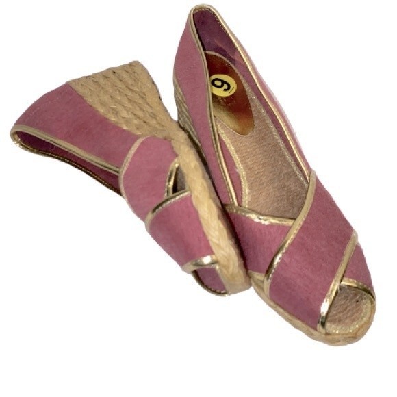 Lauren Ralph Lauren Cecilia slip on espadrille wedge sandal pink gold size 9 - Picture 12 of 13